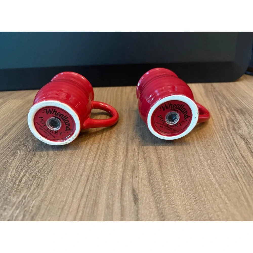 Wheatland Pottery Red Mini Mug Salt and Pepper Shaker Set Ceramic Farmhouse